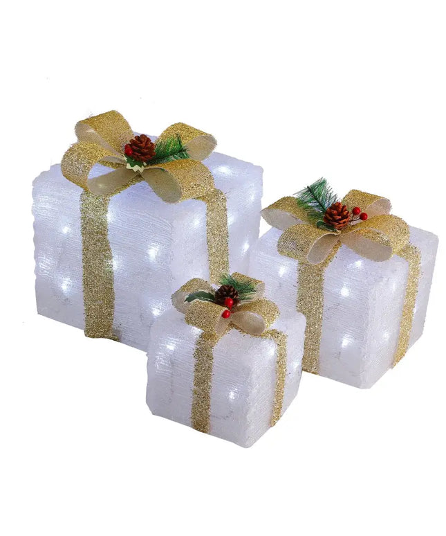 LED Acrylic Gift Box Set - Champagne- Plug In - 3 pcs in a set-Christmas Figure-Lexi Lighting
