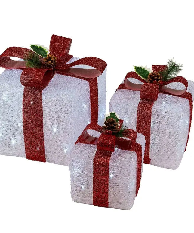LED Acrylic Gift Box Set - Plug In - 3 pcs in a set-Christmas Figure-Lexi Lighting