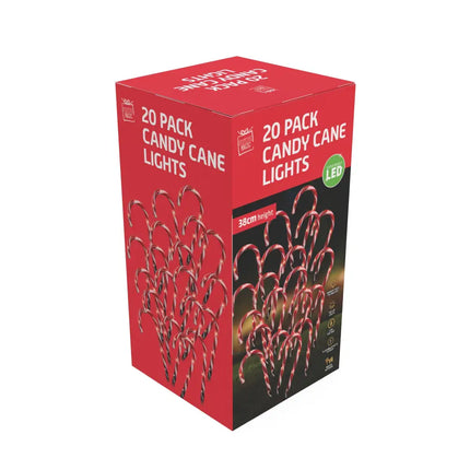 LED Candy Canes Path Lights 20pk box of colorful candy cane-shaped outdoor lights