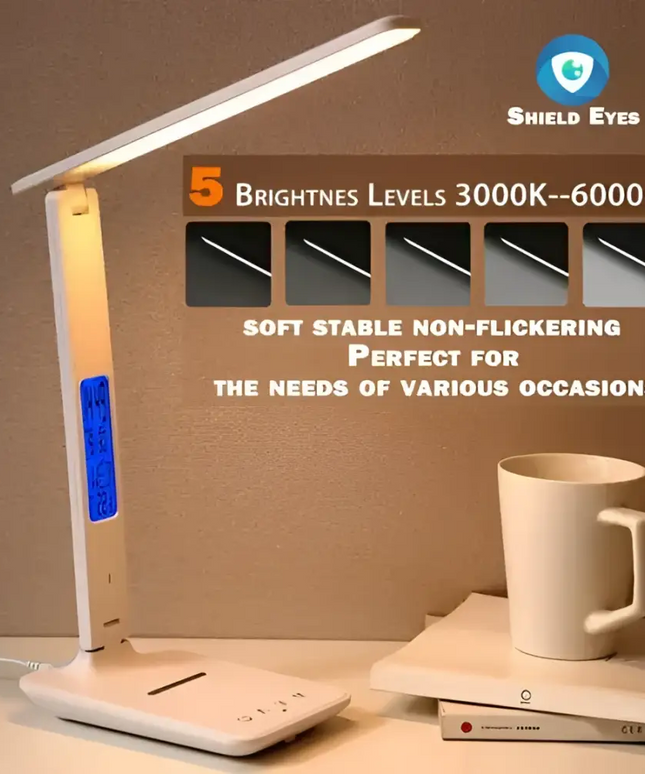 LED Desk Lamp with Fast Wireless Charger Clock Alarm Date Temperature-Home & Garden > Lighting-Dropli