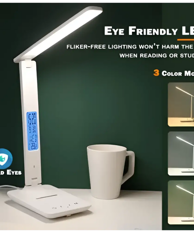 LED Desk Lamp with Fast Wireless Charger Clock Alarm Date Temperature-Home & Garden > Lighting-Dropli