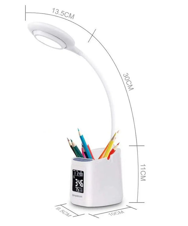 LED Desk Lamp with Pen Holder and Digital Clock Rechargeable-Electronics > Back Up & Storage-Dropli