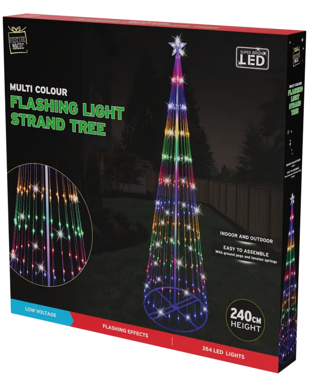 LED Digital Strands Tree 2.4m Multi-Color featuring boxed multi-color flashing light strand