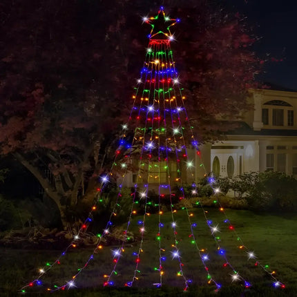 Illuminated outdoor Christmas tree light display with LED Garden Star Cascade 3.5m Multi-Color Lights