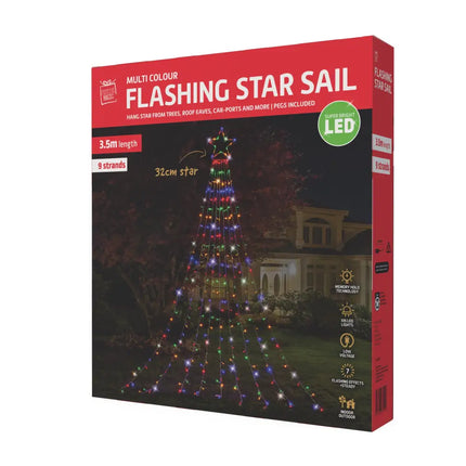 Boxed multi-color flashing star sail from LED Garden Star Cascade 3.5m Multi-Color Lights