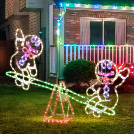 Illuminated Gingerbread Men on Seesaw Ropelight for festive holiday decorations