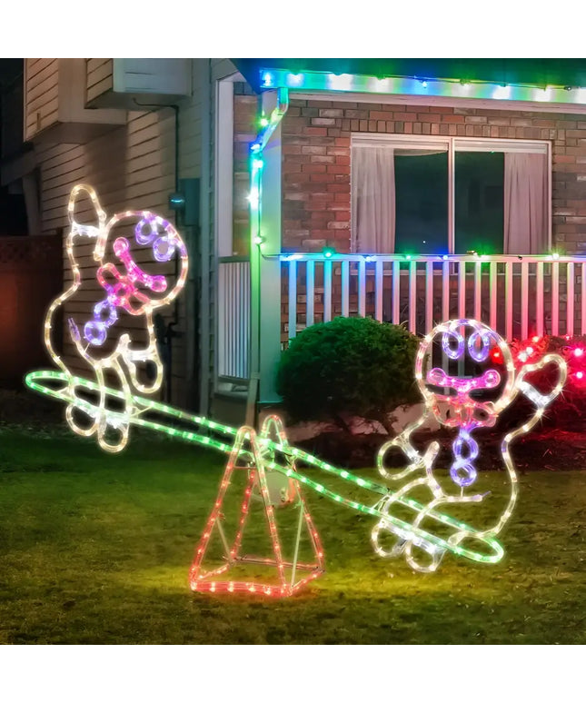 Illuminated Gingerbread Men on Seesaw Ropelight for festive holiday decorations
