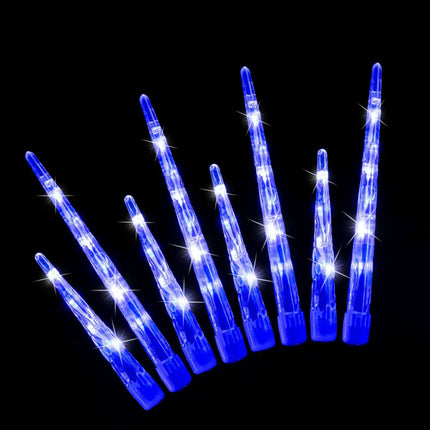 Illuminated blue LED wand lights from the LED Icicle Tube Lights 24-Pack set