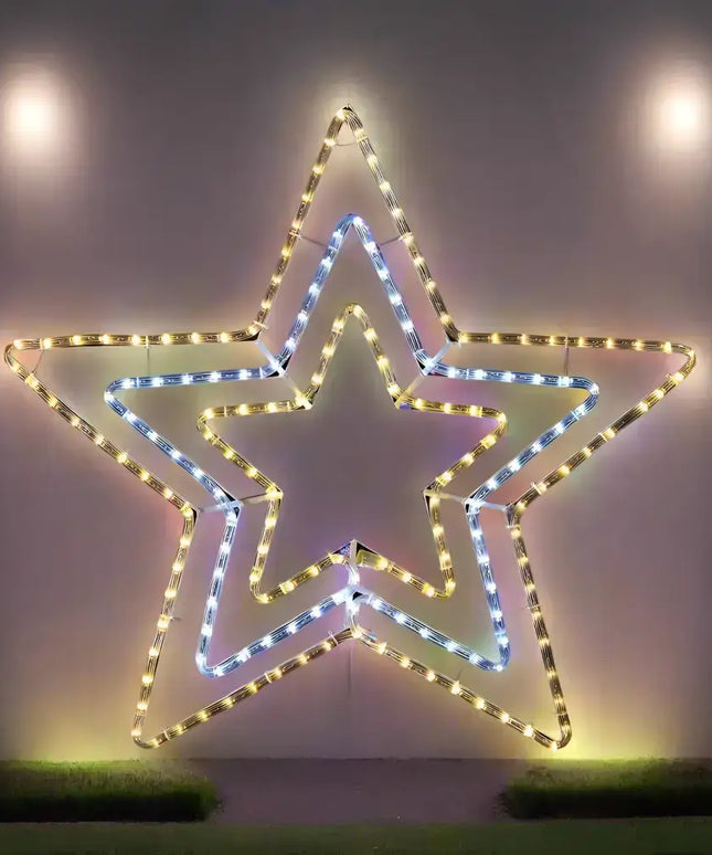 Illuminated triple-layered star decoration on LED Ropelight 3-in-1 Star Flash Warm-Cool-Warm product