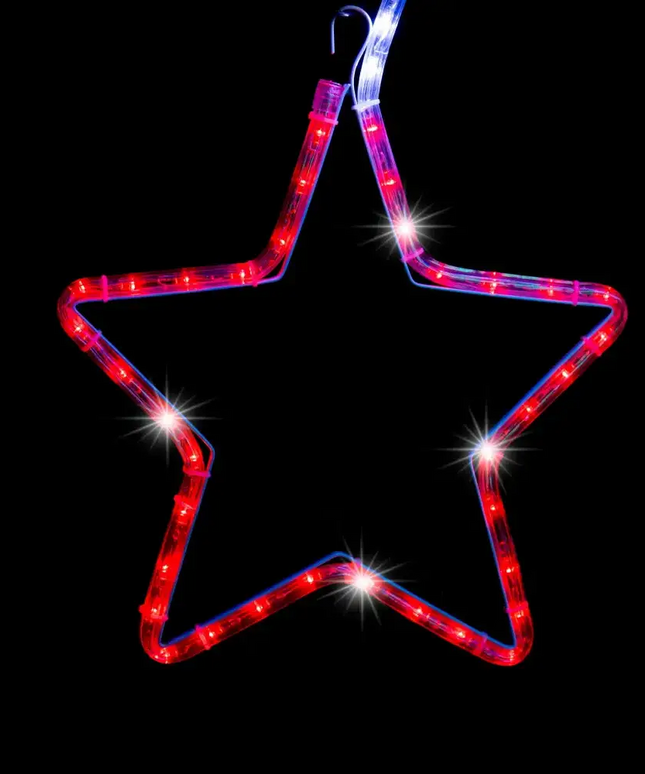 Illuminated red star decoration from LED Ropelight 5 Stars Chain in multicolor options