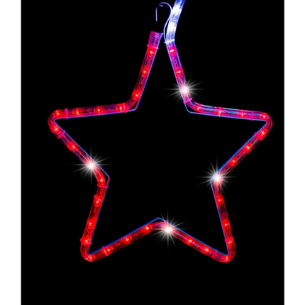 Illuminated red star decoration on LED Ropelight 5 Stars Chain in RGBYW colors