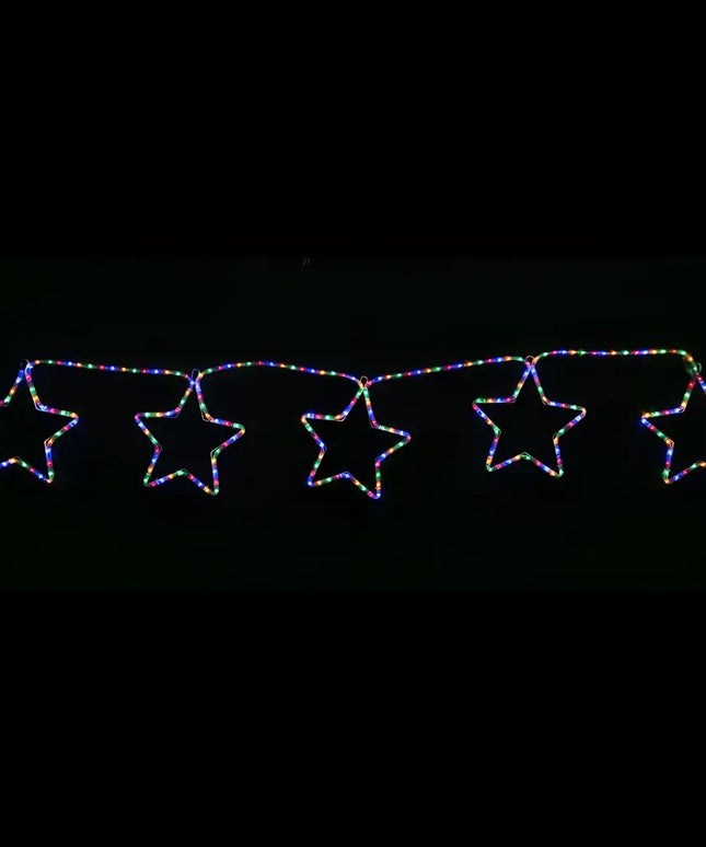 Five star-shaped string lights from LED Ropelight 5 Stars Chain in two RGBYW colors
