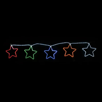 Colorful star string lights from LED Ropelight 5 Stars Chain available in RGBYW colors