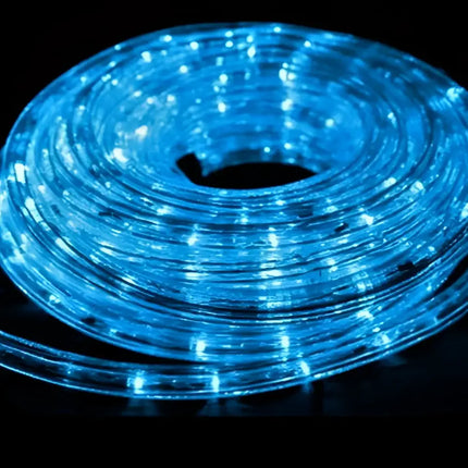 Coiled blue LED Ropelight 9m Flash Connectable showcasing multicolor lighting effect
