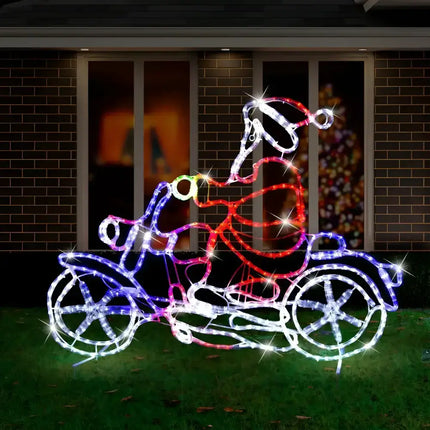 Illuminated Santa on motorcycle LED Ropelight Motorbike Crew Santa decoration