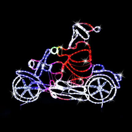 Illuminated Santa on motorcycle LED Ropelight decoration for festive outdoor display