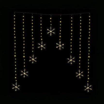 LED Snowflakes Curtain Lights in Cool White and Additional Color displayed as Snowflake String Lights