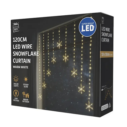 Boxed LED Snowflake Curtain Lights in Cool White and Additional Color for Festive Decor