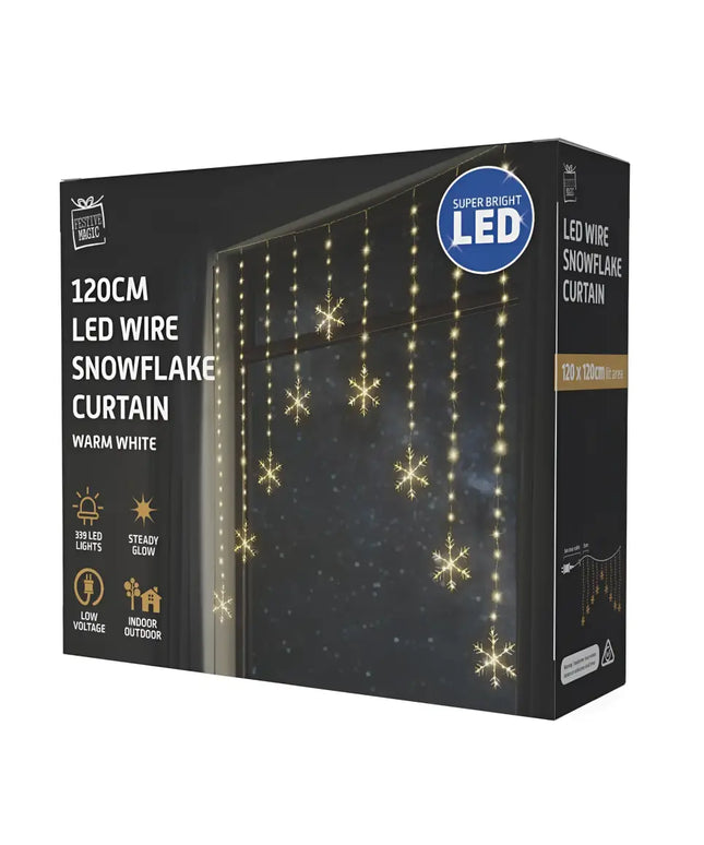 Boxed LED Snowflake Curtain Lights in Cool White and Additional Color for Festive Decor