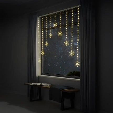 LED Snowflakes Curtain Lights in Cool White showcasing snowflake string light design