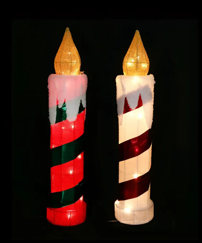 Illuminated LED Tinsel Candle 77cm Twinkle decoration in Red and White colors