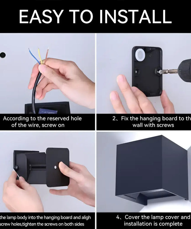 Installation instructions for LED Wall Light Cube 12W waterproof outdoor indoor fixture