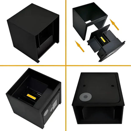 Black modular outdoor LED wall light fixture for waterproof indoor and outdoor lighting