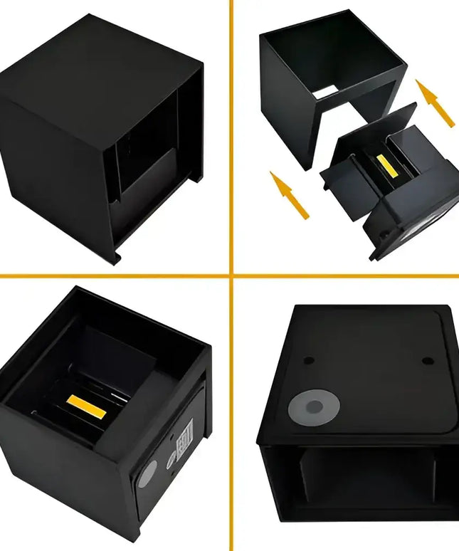 Black modular outdoor LED wall light fixture for waterproof indoor and outdoor lighting