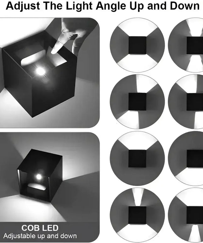 Adjustable light angle LED wall sconce for indoor and outdoor waterproof lighting fixtures