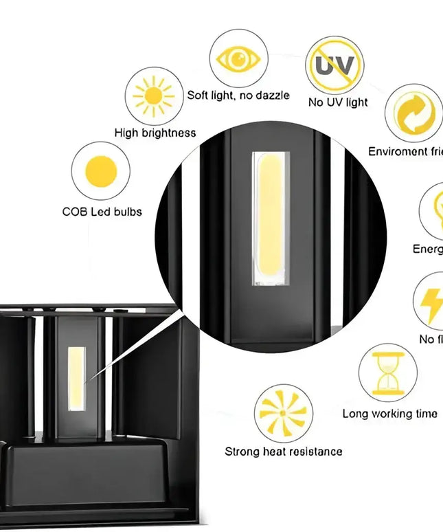 Black LED Wall Light Cube 12W Waterproof Indoor Outdoor Fixture with Modern Design