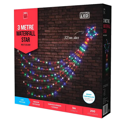 Boxed LED Waterfall Star 3-meter string lights with 200 multi-color LEDs