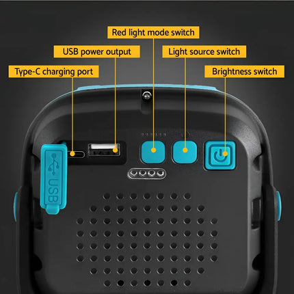 Portable rechargeable LED work light torch with USB charging ports and magnetic switch