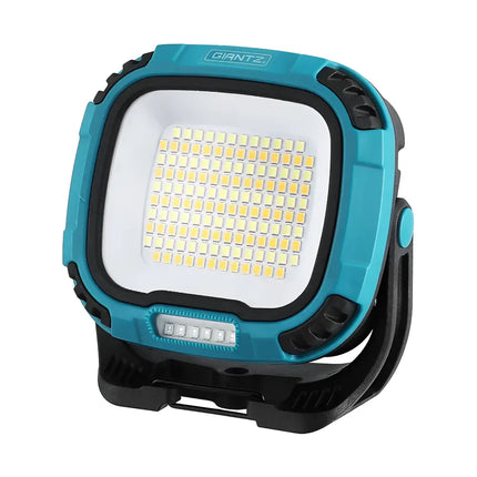 Turquoise and black LED work light torch with rechargeable USB, cordless, magnetic base