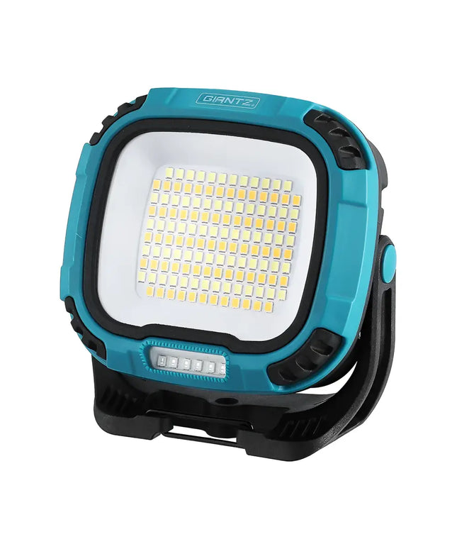 Turquoise and black LED work light torch with rechargeable USB, cordless, magnetic base