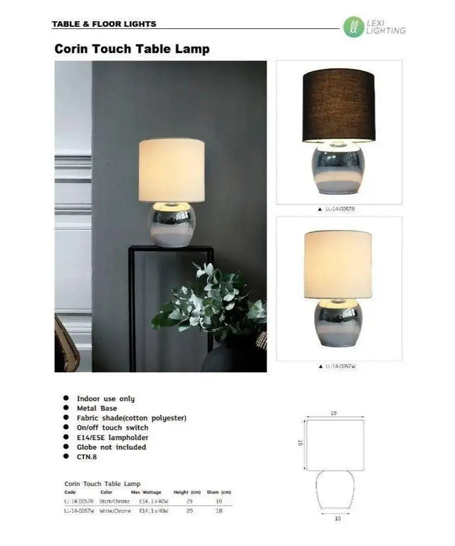 Lexi CORIN - Touch Table Lamp-TABLE LAMPS-Lexi Lighting