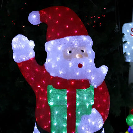 Lexi Lighting 1.2M Huge Acrylic Standing Santa with Gift Box, festive Christmas decoration with warm LED lights.