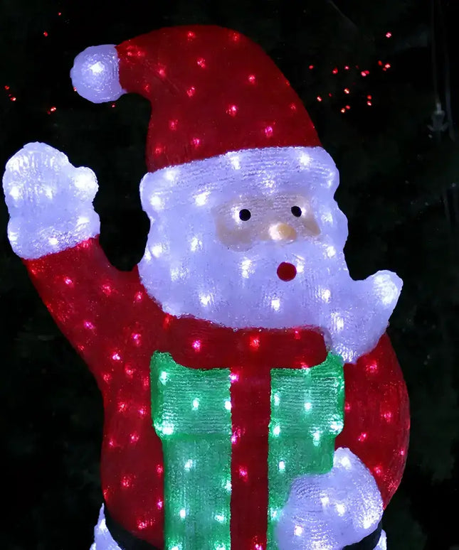 Lexi Lighting 1.2M Huge Acrylic Standing Santa with Gift Box, festive Christmas decoration with warm LED lights.