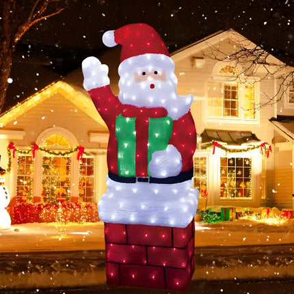 Lexi Lighting 1.2M Huge Acrylic Standing Santa with Gift Box, festive Christmas decoration with warm LED lights.
