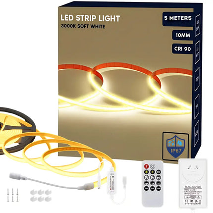 IP67 5m COB LED Strip Kit with Remote – Warm White 3000K
