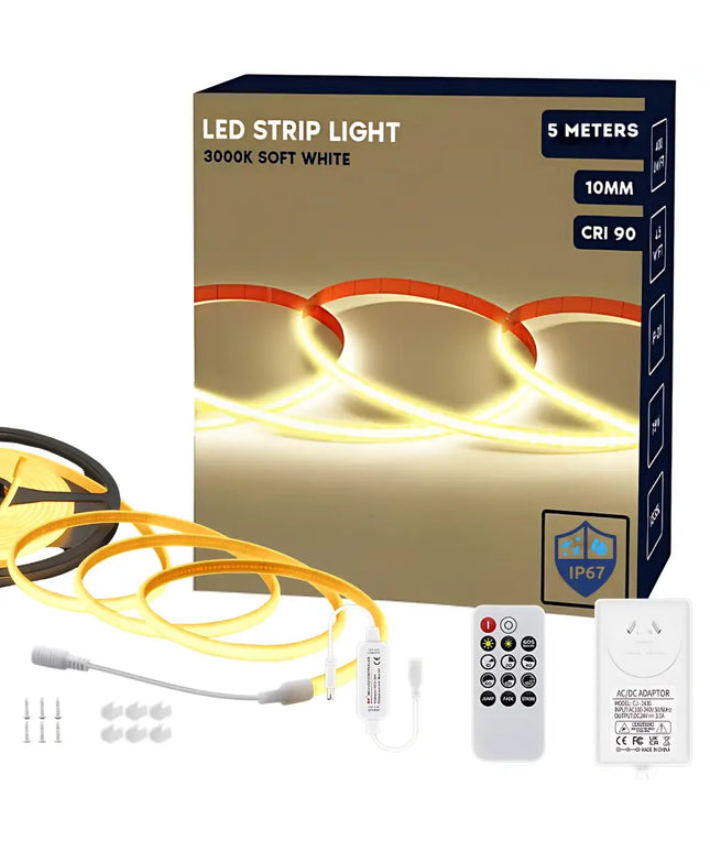 IP67 5m COB LED Strip Kit with Remote – Warm White 3000K