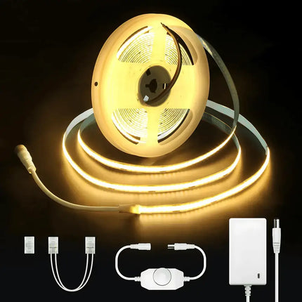 Strippy GlowFlex 5M LED Strip Kit: COB Dotless Dimmable - Warm White 3000K - Home & Garden > Lighting