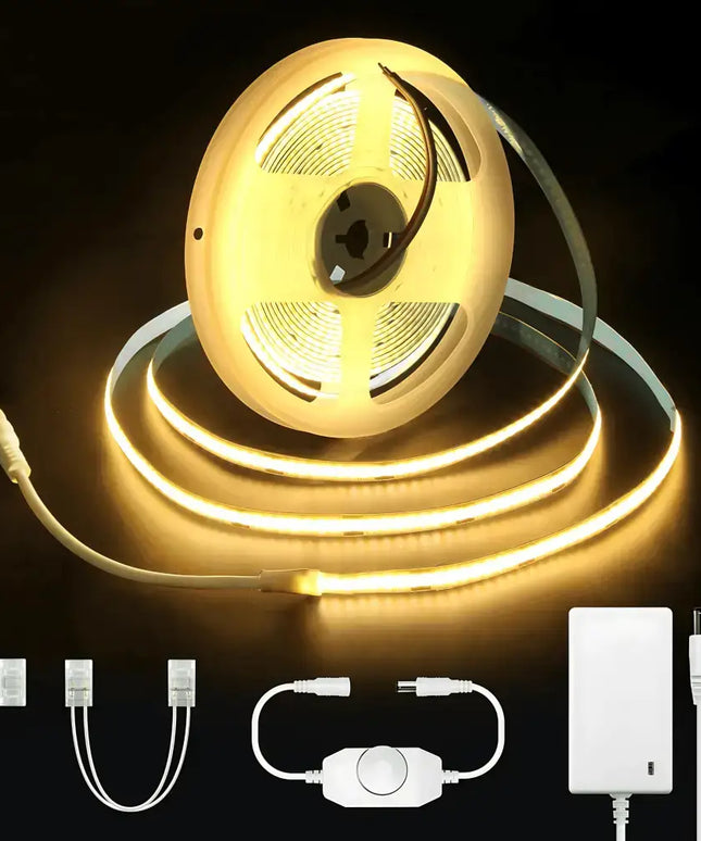 Strippy GlowFlex 5M LED Strip Kit: COB Dotless Dimmable - Warm White 3000K - Home & Garden > Lighting