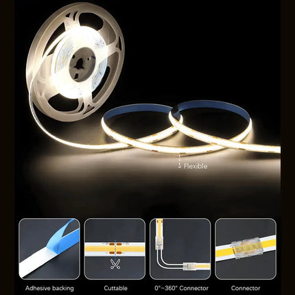 Strippy GlowFlex 5M LED Strip Kit: COB Dotless Dimmable - Cool White 4000K - Home & Garden > Lighting