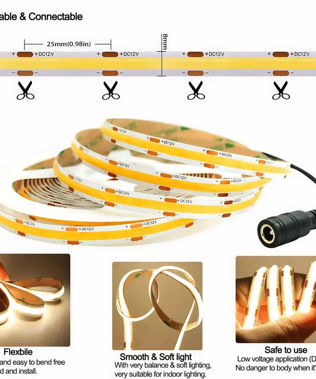 Strippy GlowFlex 5M LED Strip Kit: COB Dotless Dimmable - Cool White 4000K - Home & Garden > Lighting