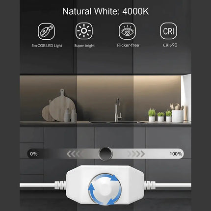 Strippy GlowFlex 5M LED Strip Kit: COB Dotless Dimmable - Cool White 4000K - Home & Garden > Lighting