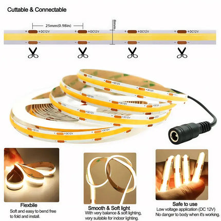 GlowFlex 5M LED Strip Kit: COB Dotless Dimmable - Daylight 6000K - Home & Garden > Lighting