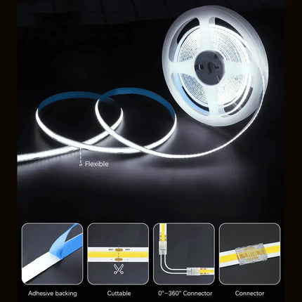 GlowFlex 5M LED Strip Kit: COB Dotless Dimmable - Daylight 6000K - Home & Garden > Lighting