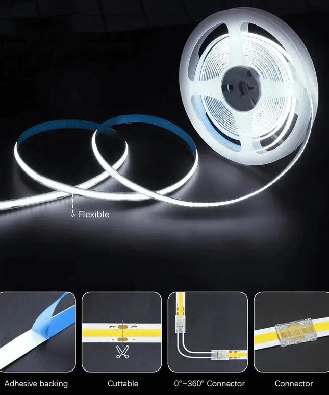 GlowFlex 5M LED Strip Kit: COB Dotless Dimmable - Daylight 6000K - Home & Garden > Lighting