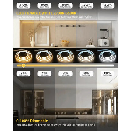 LumaFlex GlowFlex 3M COB LED Strip Light Kit: Dimmable Smart App & Remote Control - 3CCT - Home & Garden > Lighting
