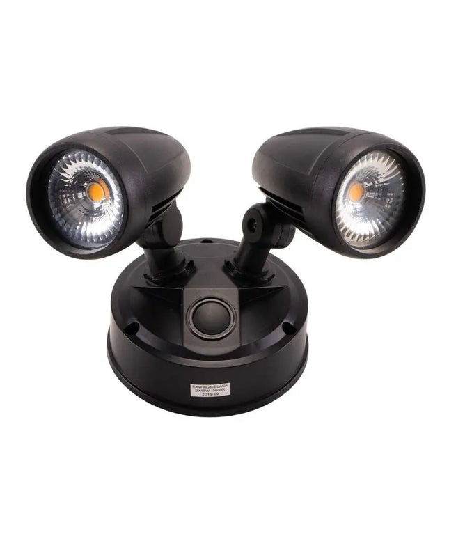 Lummax EXWB826 - 26W LED Single Colour Twin Head Exterior Spotlight IP54 - Black / 6000K - OUTDOOR